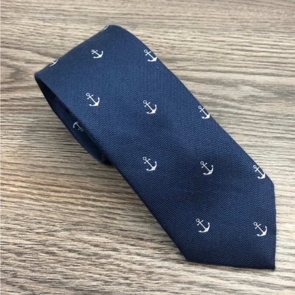 Weekend Casual Navy Anchor Check Skinny Tie - Picture 1 of 9